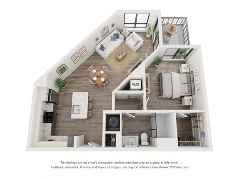 Floor plan for 1 bed, 1 bath, 860 sqft